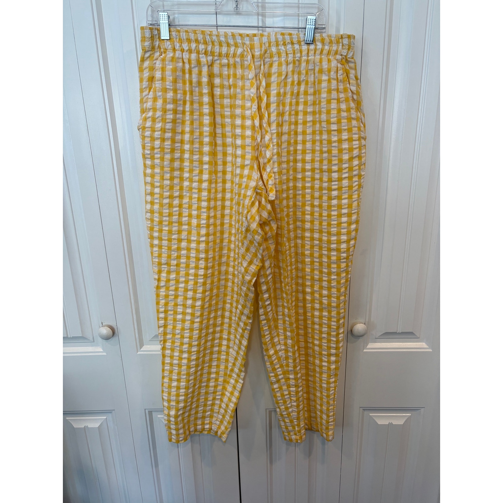 Woman Within Yellow And White Plaid Crops Size 20w